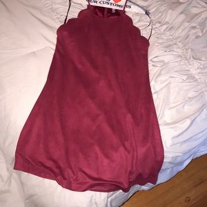 scalloped maroon velvet dress